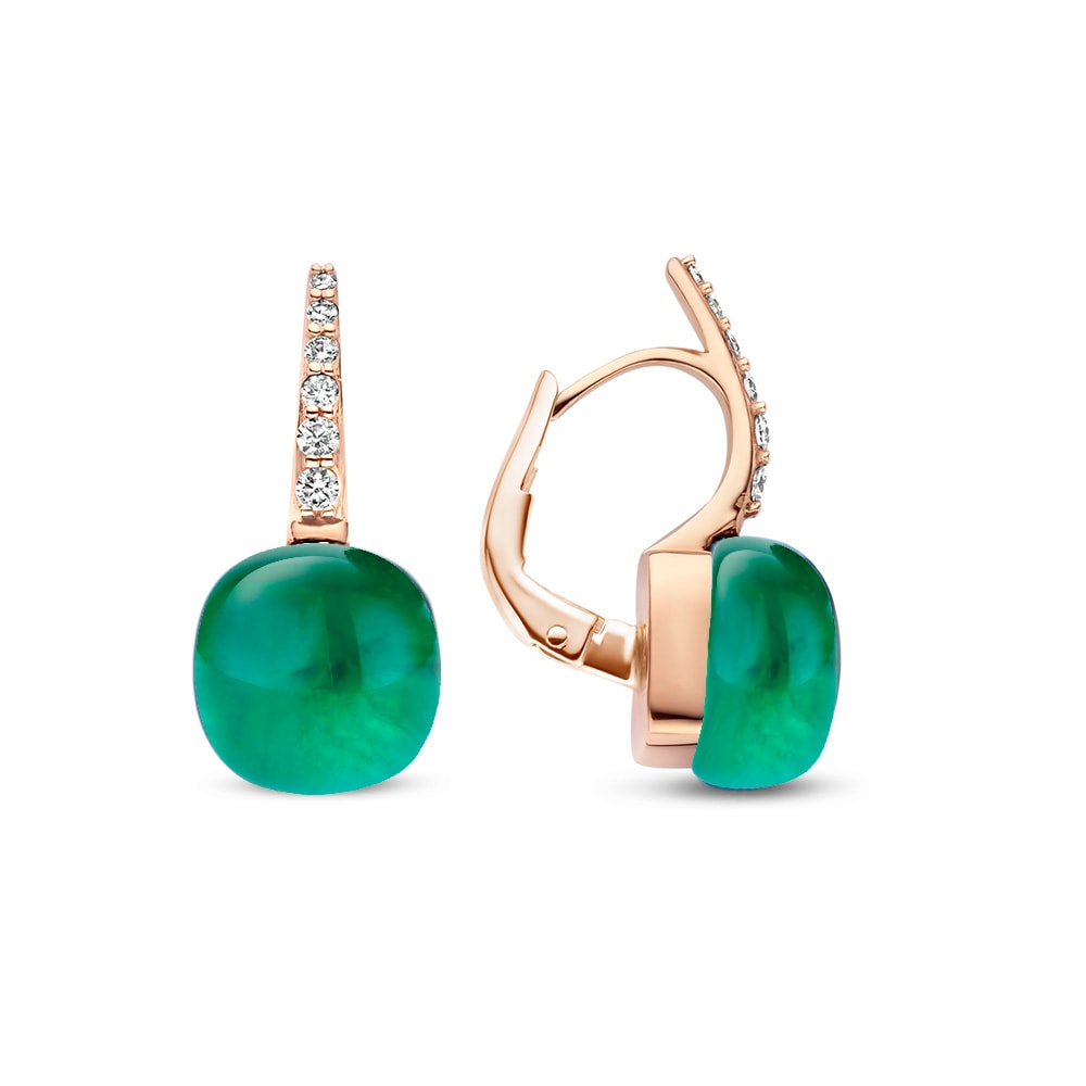 Golden emerald earrings with diamonds