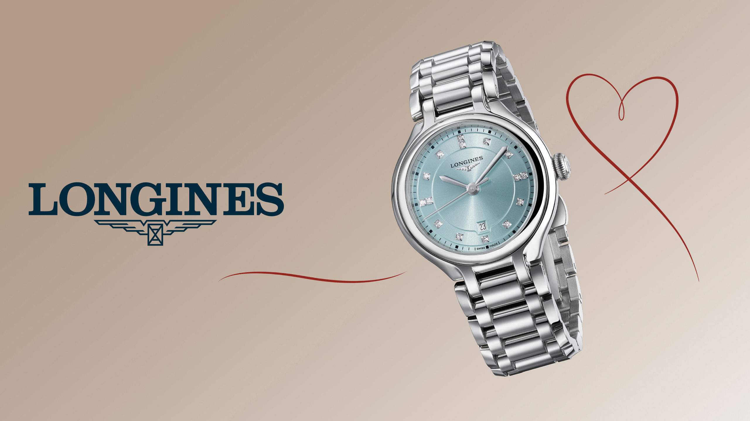 Eine silberne Uhr mit hellblauem Zifferblatt schwebt neben einem gezeichneten Herz