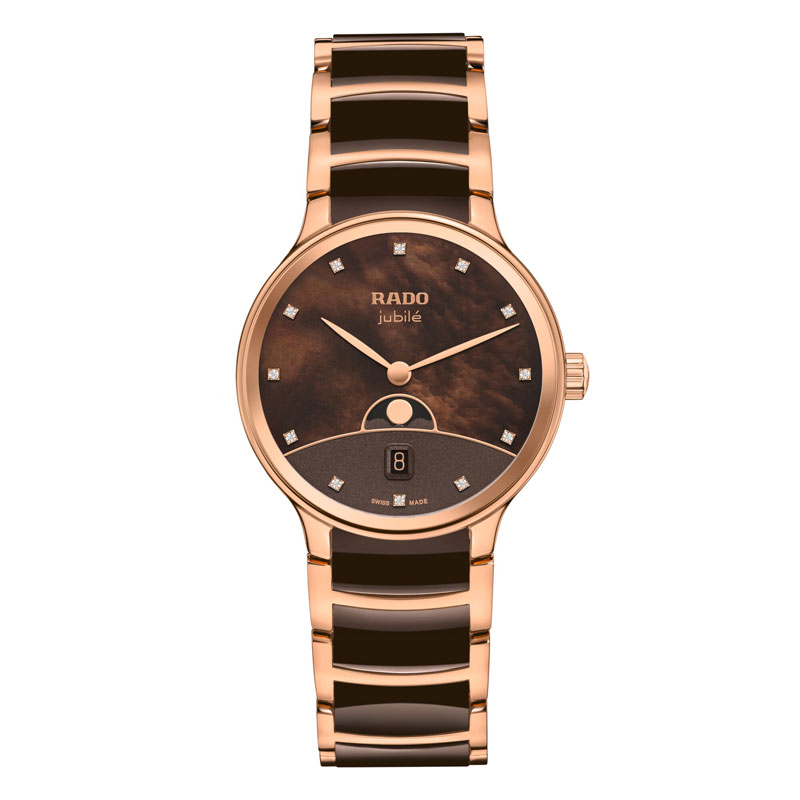 Elegante Rado Armbanduhr in Roségold mit braunem Zifferblatt und Datum